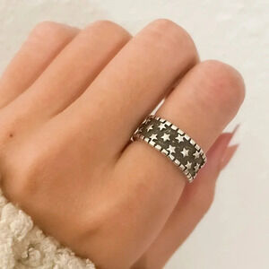 925 Sterling Silver Star Ring Band Black & Silver Star Ring Celestial Ring